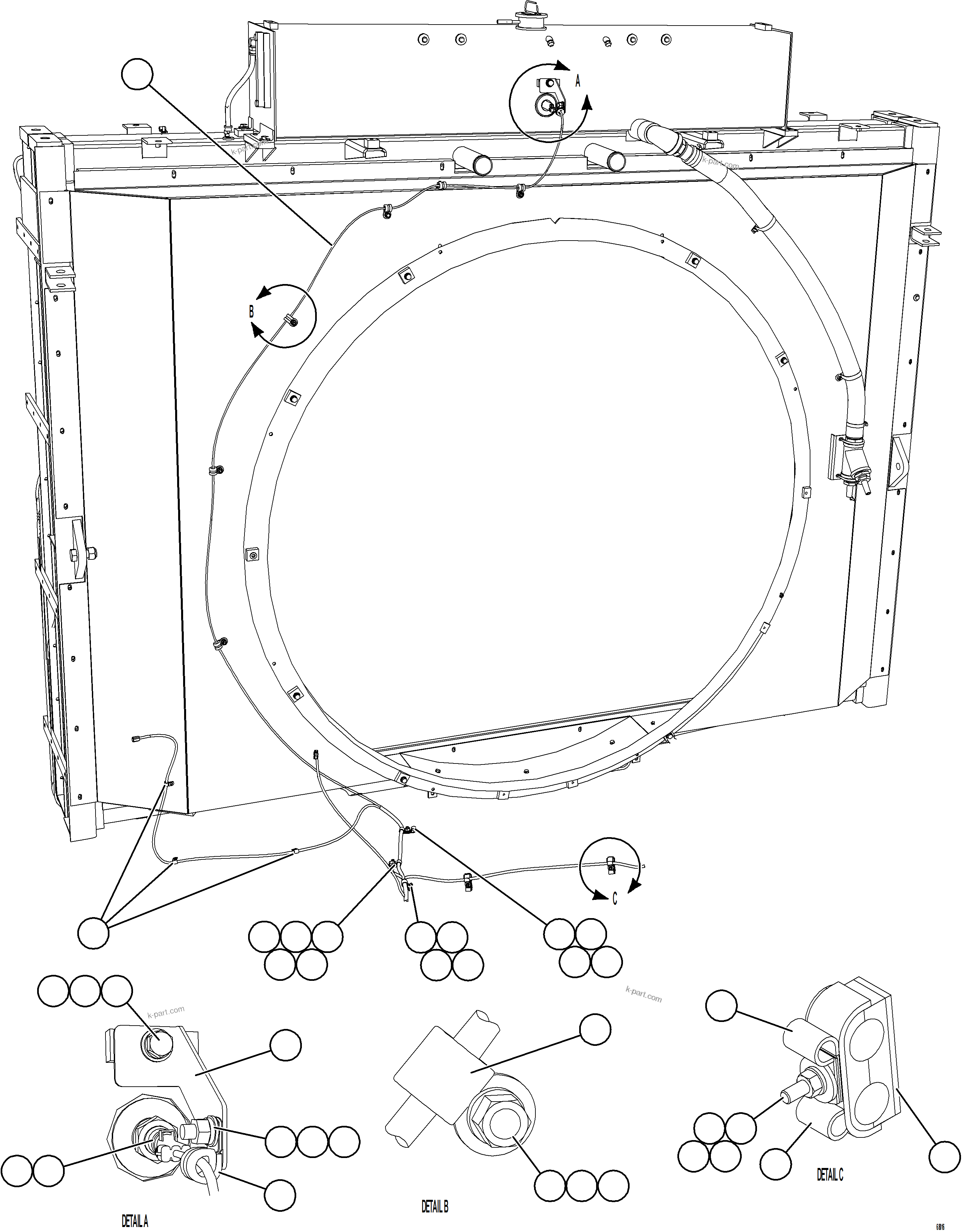 Komatsu parts book diagram for AFE57-JJ 830E-1AC S/N A41035 COLOWYO: COOLING SYSTEM WIRING (TIER 2)