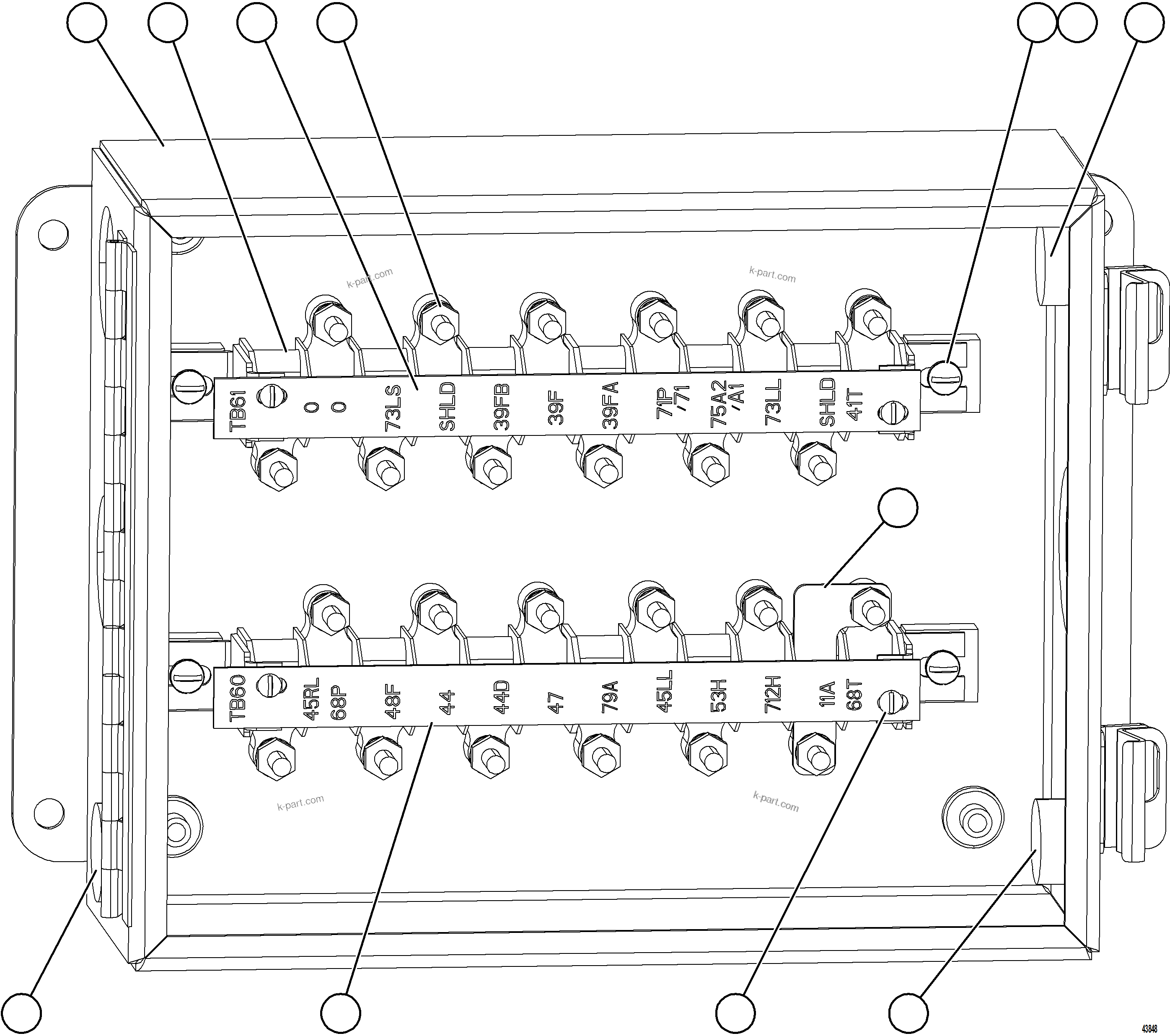 Komatsu parts book diagram for AFE57-JJ 830E-1AC S/N A41035 COLOWYO: JUNCTION BOX ASSEMBLY - REAR    58E-06-10260