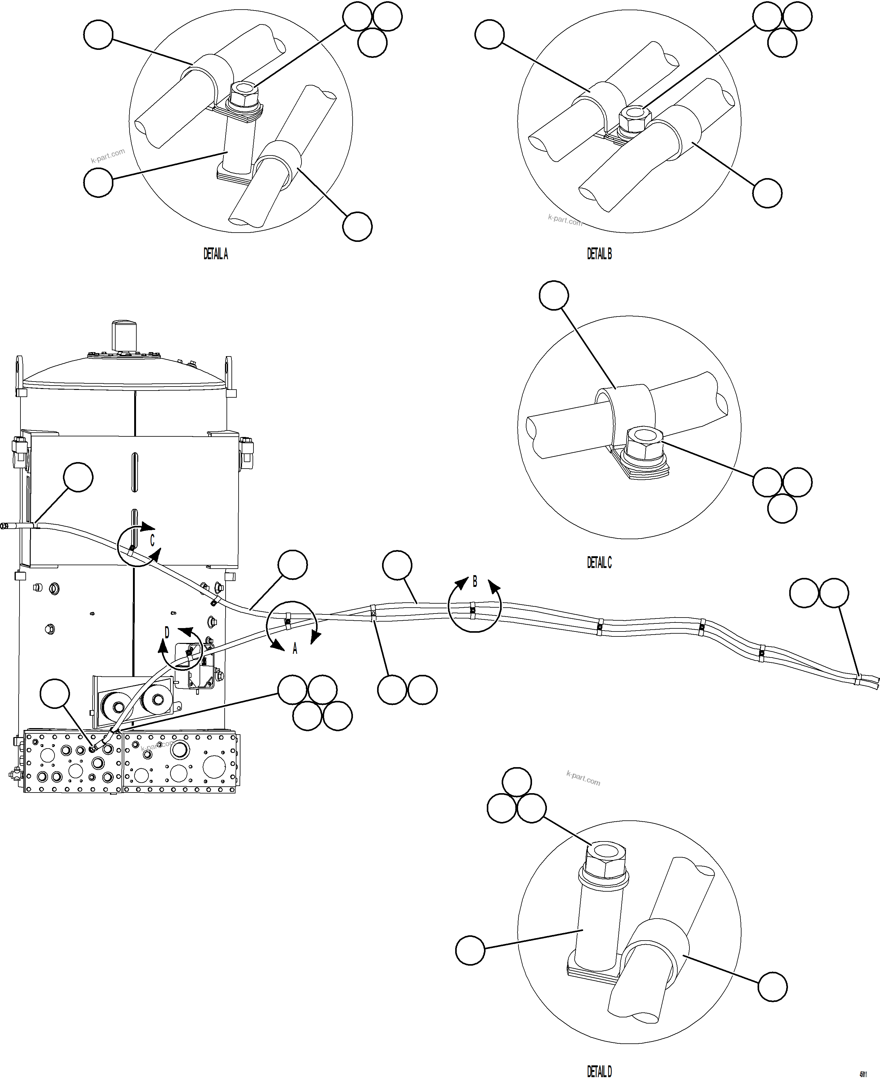 Komatsu parts book diagram for AFE57-JJ 830E-1AC S/N A41035 COLOWYO: AUTOMATIC LUBE - LH FRAME RAIL PIPING    2/2