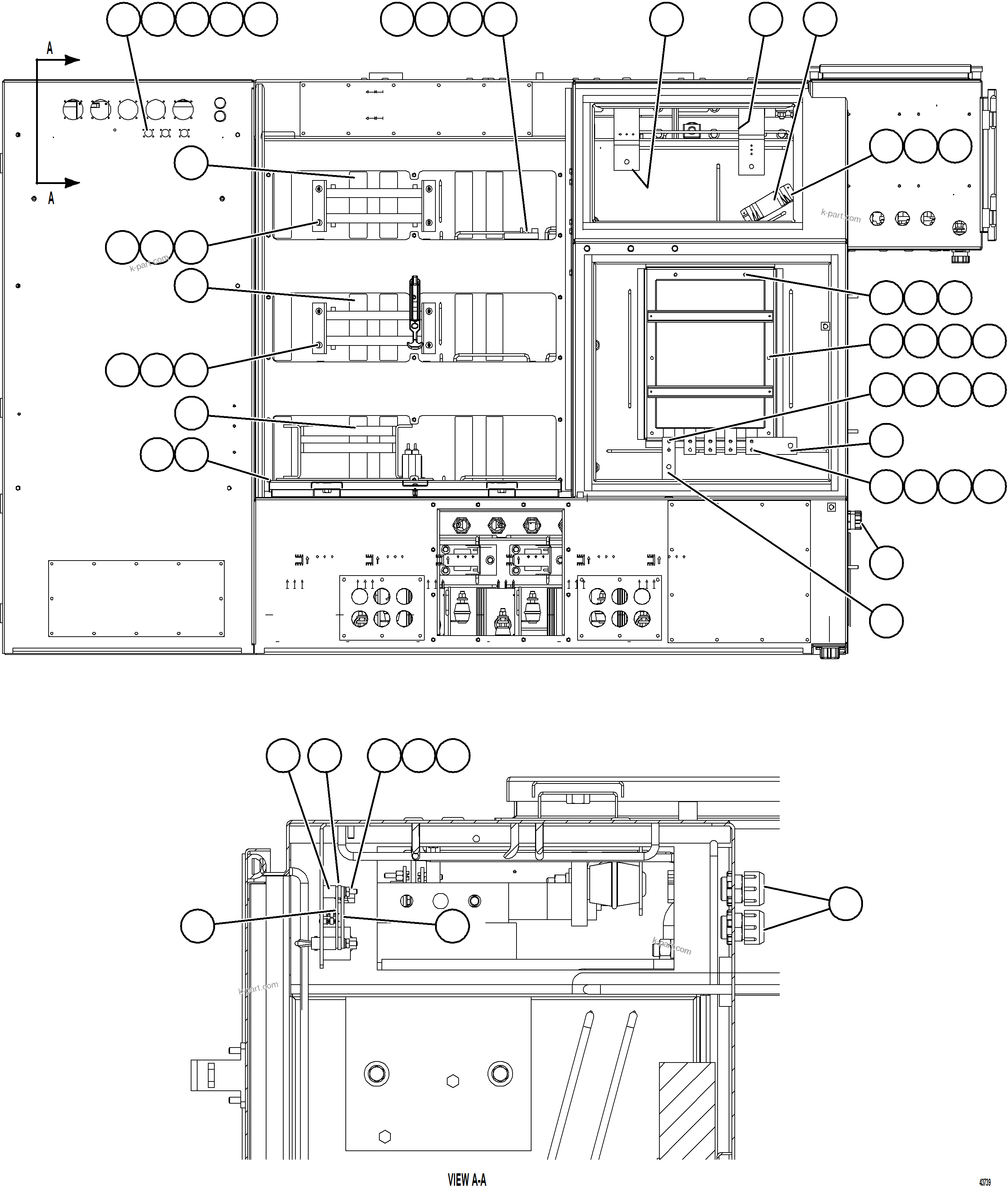 Komatsu parts book diagram for AFE57-JJ 830E-1AC S/N A41035 COLOWYO: CONTROL CABINET - REAR VIEW    58E-43-00022