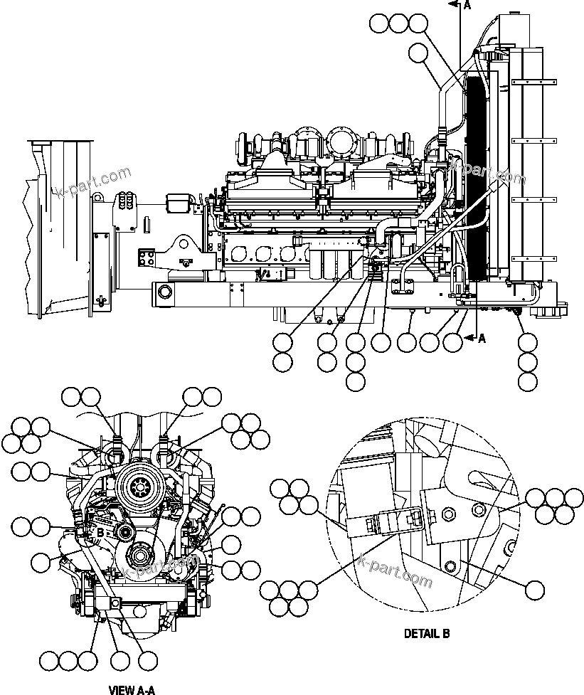 Komatsu parts book diagram for AFE57-X 830E-AC S/N A30101     HIBBING TACONITE: RADIATOR PIPING - 1