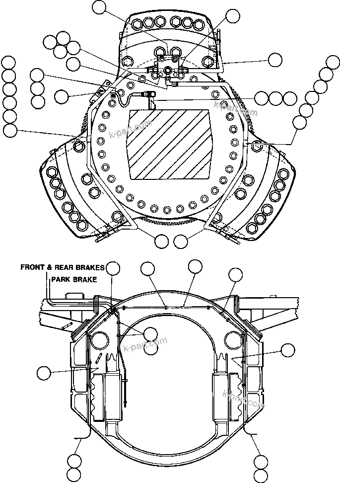 Komatsu parts book diagram for AFE57-X 830E-AC S/N A30101     HIBBING TACONITE: FRONT BRAKE PIPING