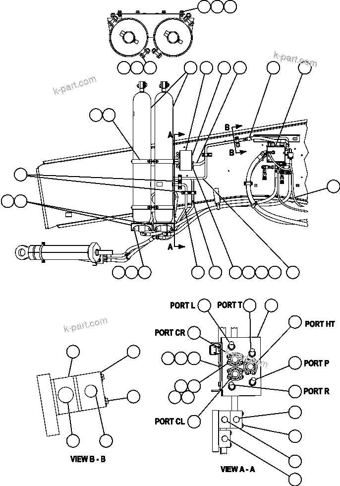 Komatsu parts book diagram for AFE57-X 830E-AC S/N A30101     HIBBING TACONITE: STEERING PIPING - 1