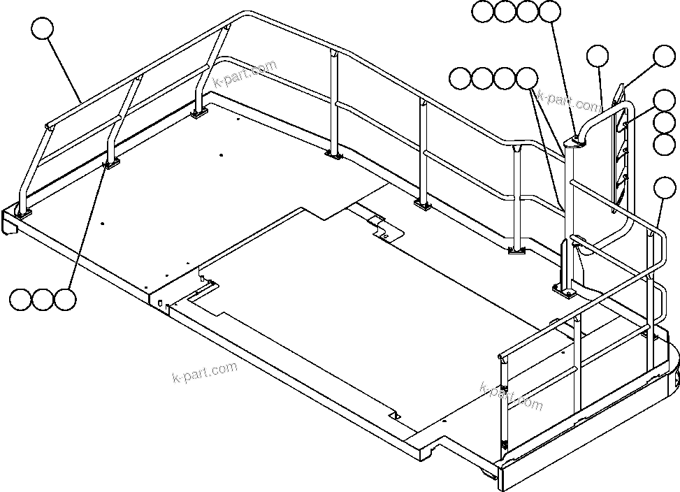 Komatsu parts book diagram for AFE59-A 930E-4 S/N A30465 - A30466    CODELCO GABY: HANDRAILS & MIRROR - L.H. DECK