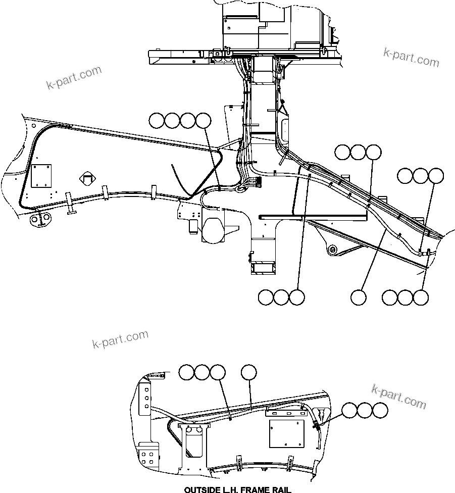 Komatsu parts book diagram for AFE59-A 930E-4 S/N A30465 - A30466    CODELCO GABY: POWER CABLE ROUTING (L.H. FRAME RAIL)