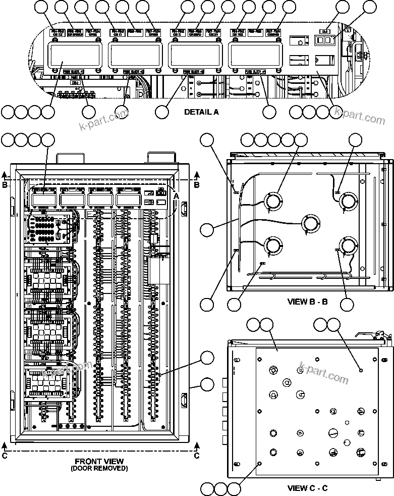 Komatsu parts book diagram for AFE59-A 930E-4 S/N A30465 - A30466    CODELCO GABY: AUXILIARY CONTROL CABINET COMPONENTS - FRONT VIEW