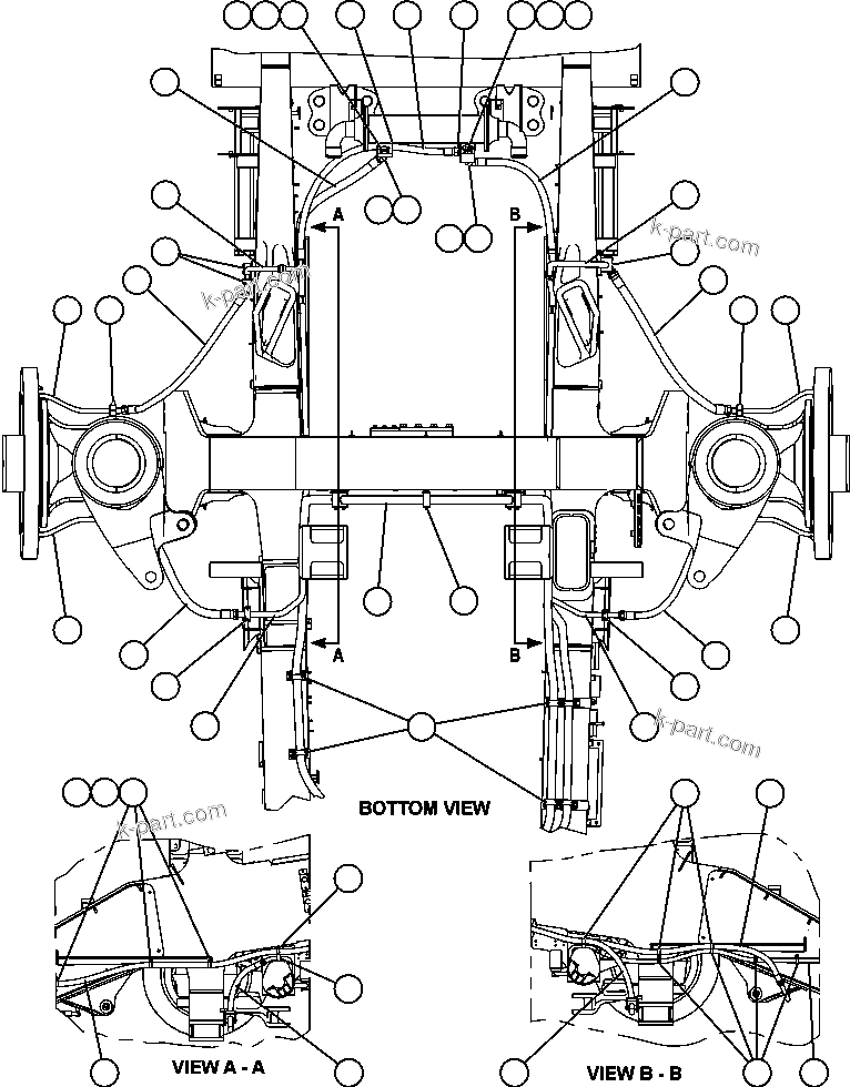 Komatsu parts book diagram for AFE59-A 930E-4 S/N A30465 - A30466    CODELCO GABY: BRAKE COOLING PIPING - FRONT