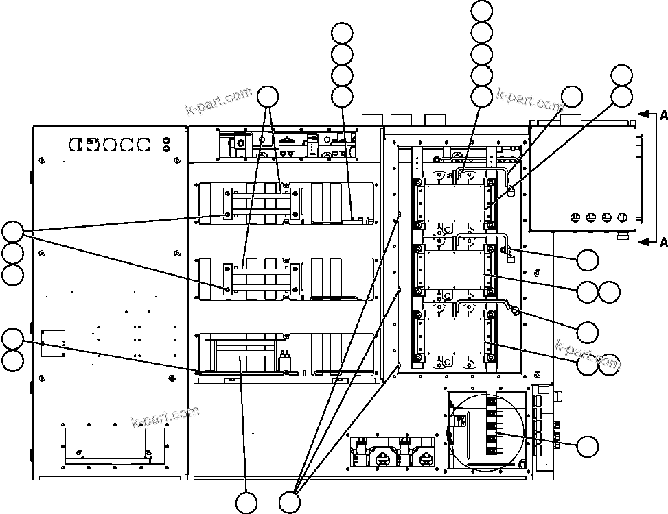 Komatsu parts book diagram for AFE59-A 930E-4 S/N A30465 - A30466    CODELCO GABY: CONTROL CABINET - REAR VIEW (PC2226)