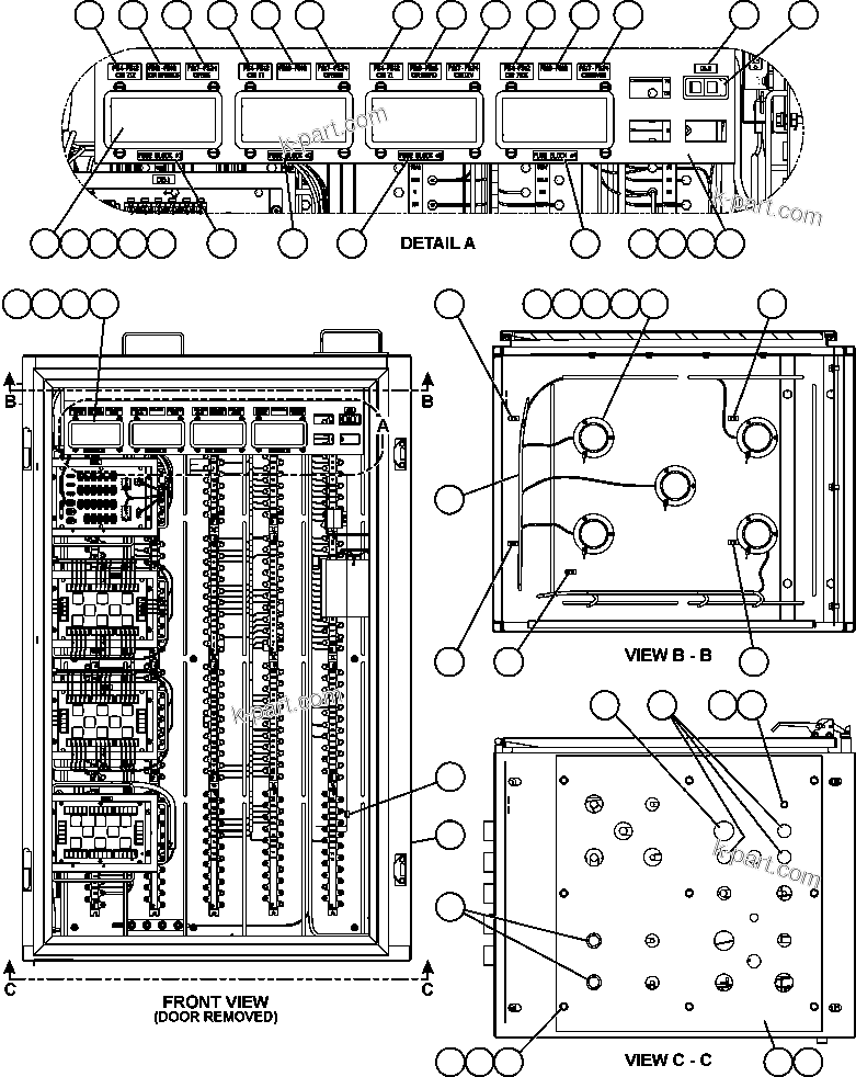 Komatsu parts book diagram for AFE59-BJ 930E-4 S/N A30694, A30695, A30698, A30709 & A30723    DOWNER EDI MINING: AUXILIARY CONTROL CABINET COMPONENTS - FRONT VIEW