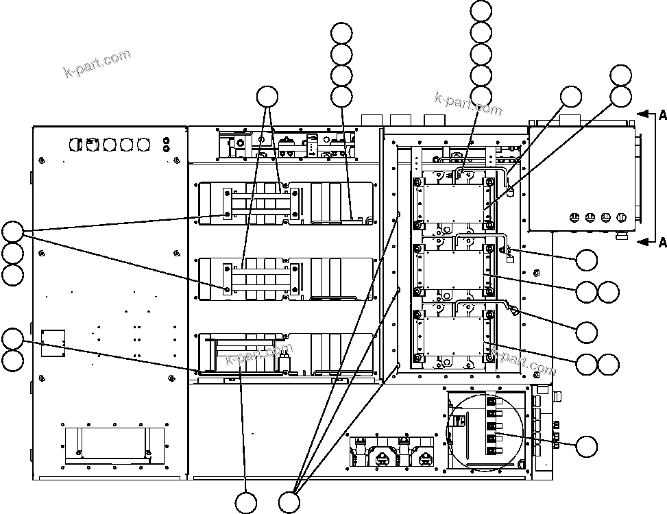 Komatsu parts book diagram for AFE59-BJ 930E-4 S/N A30694, A30695, A30698, A30709 & A30723    DOWNER EDI MINING: CONTROL CABINET - REAR VIEW (PC2522)