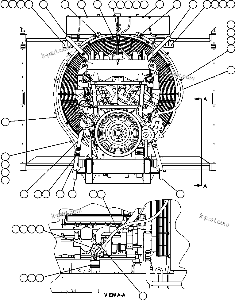 Komatsu parts book diagram for AFE59-BM 930E-4 S/N A30712 - A30714      CODELCO: RADIATOR PIPING (REAR VIEW)