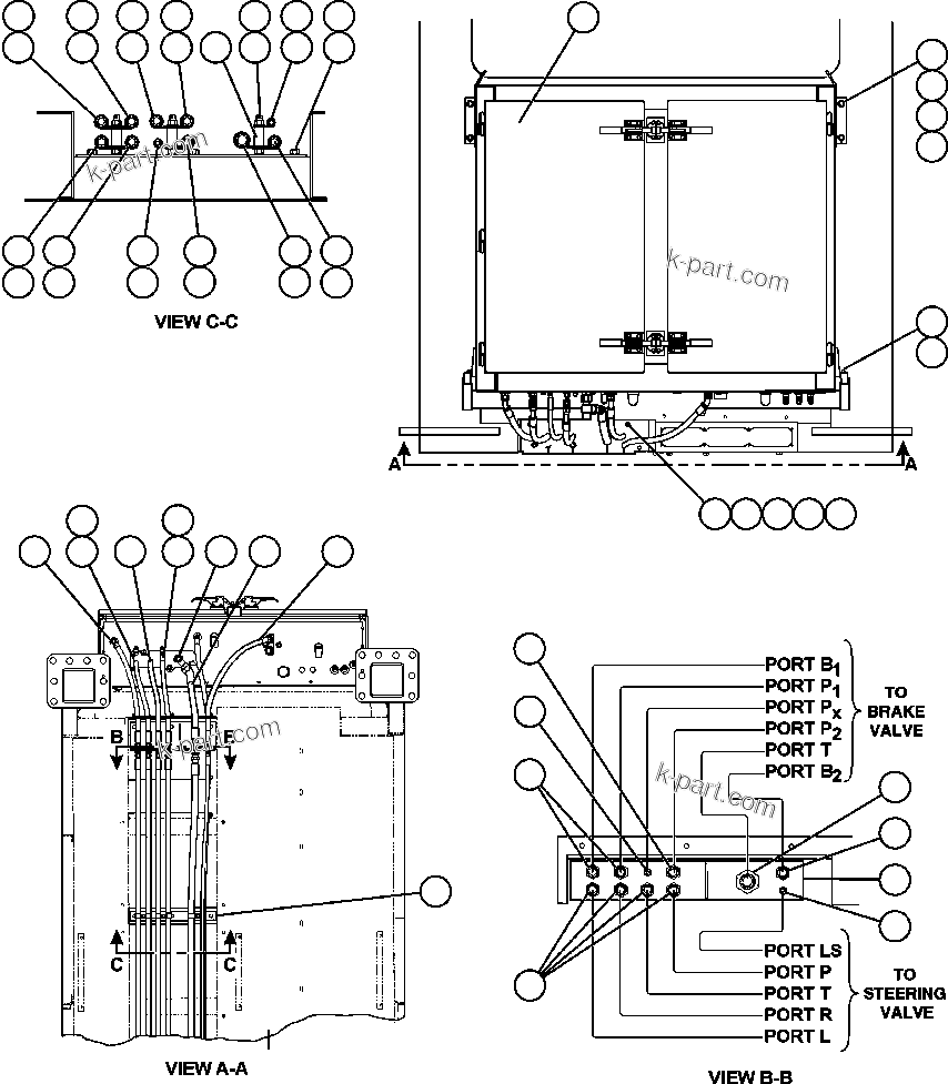 Komatsu parts book diagram for AFE59-BM 930E-4 S/N A30712 - A30714      CODELCO: BRAKE/STEERING VALVE PIPING