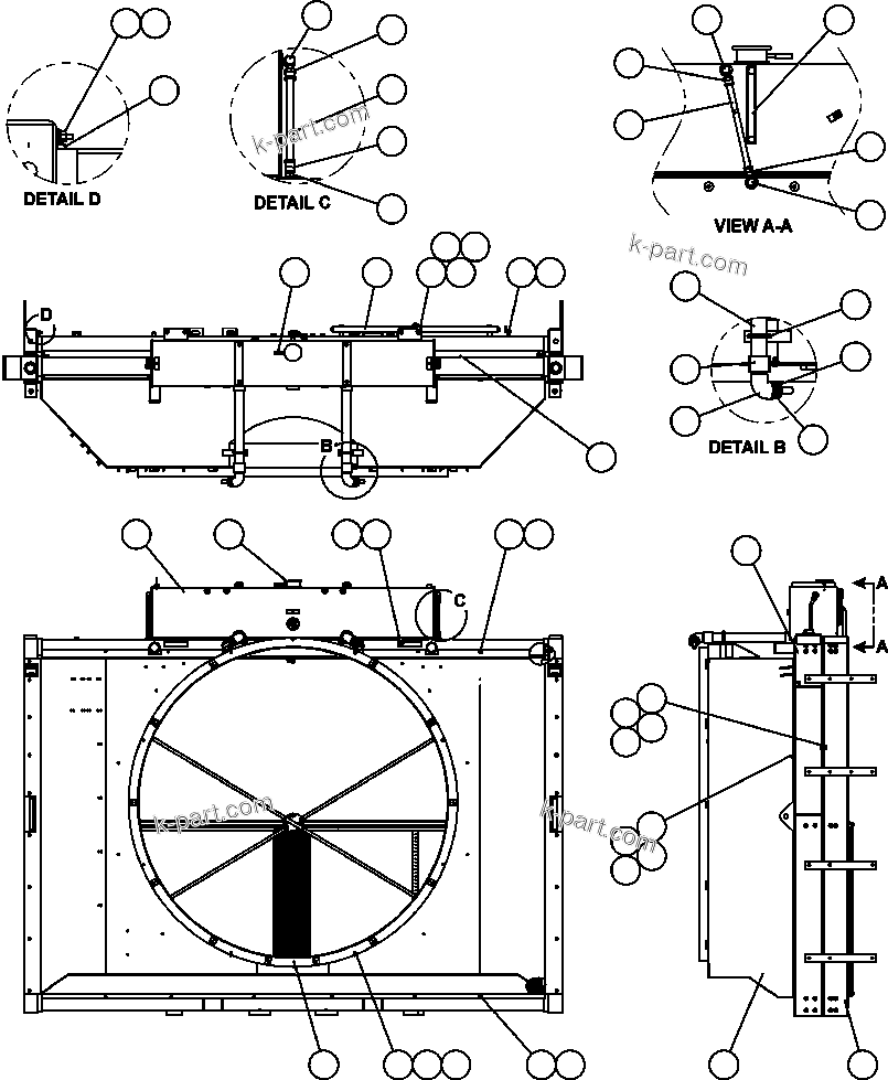 Komatsu parts book diagram for AFE59-BR 930E-4 S/N A30742     FORDING: RADIATOR & SHROUD ASSEMBLY (PC2069)