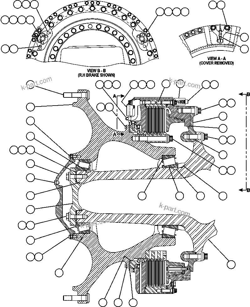 Komatsu parts book diagram for AFE59-BR 930E-4 S/N A30742     FORDING: SPINDLE, HUB AND BRAKE ASSEMBLY