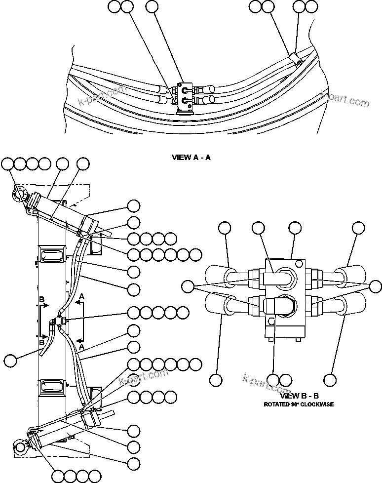 Komatsu parts book diagram for AFE59-BR 930E-4 S/N A30742     FORDING: STEERING CYLINDER PIPING