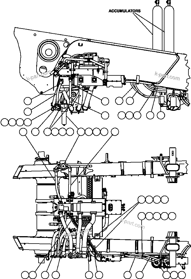 Komatsu parts book diagram for AFE59-BR 930E-4 S/N A30742     FORDING: STEERING SYSTEM PIPING ( 3/3)