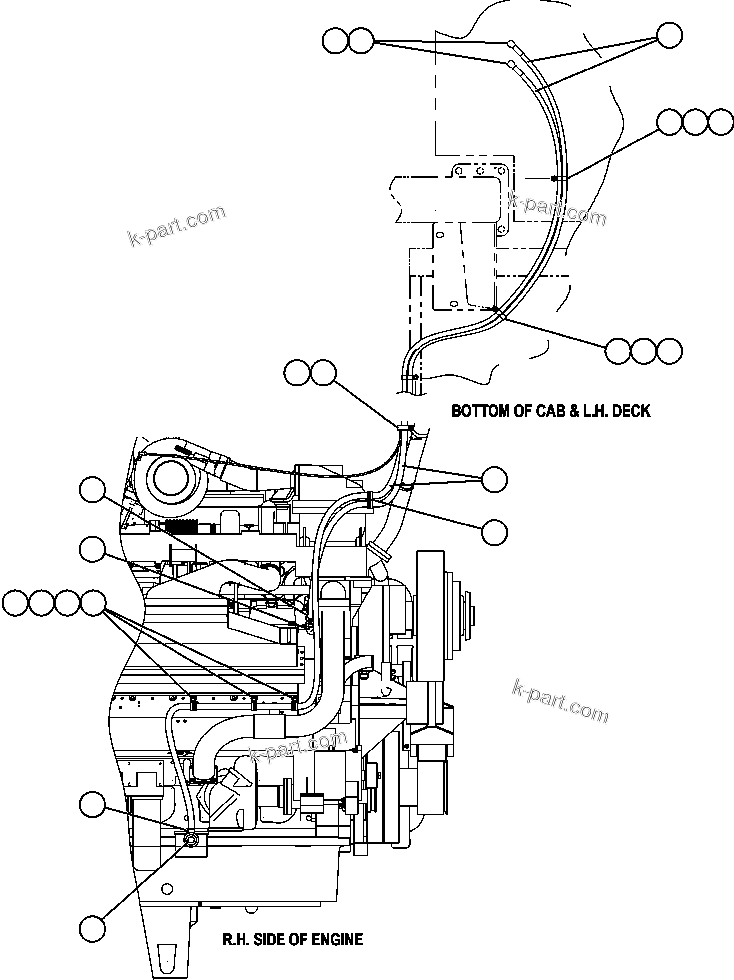 Komatsu parts book diagram for AFE59-BR 930E-4 S/N A30742     FORDING: HEATER HOSE INSTALLATION