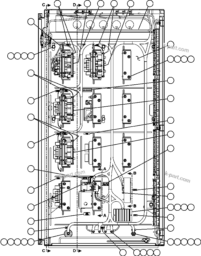 Komatsu parts book diagram for AFE59-BR 930E-4 S/N A30742     FORDING: AUXILIARY CONTROL CABINET COMPONENTS - LH WALL 1/2