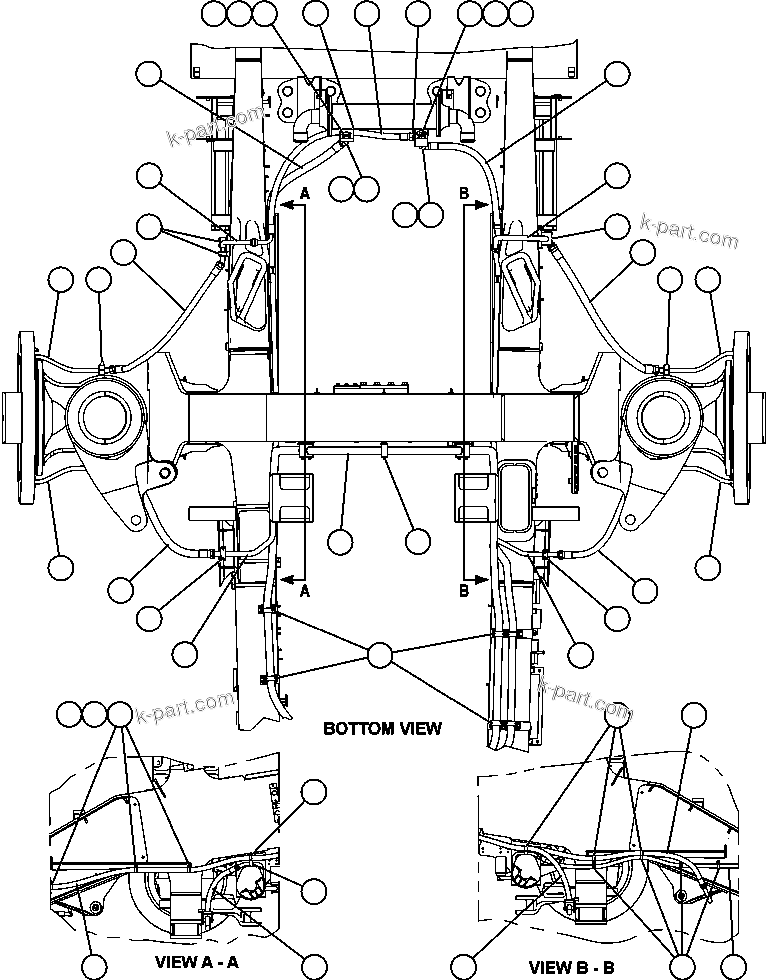 Komatsu parts book diagram for AFE59-BR 930E-4 S/N A30742     FORDING: BRAKE COOLING PIPING - FRONT
