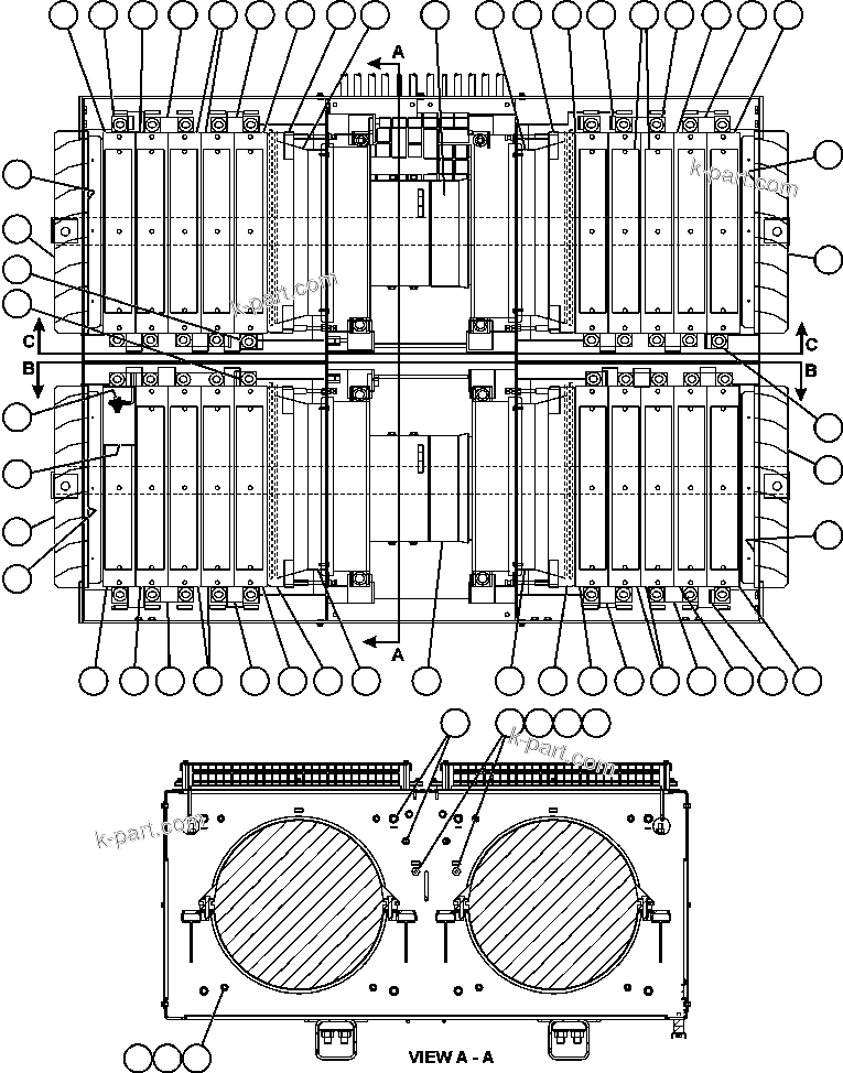 Komatsu parts book diagram for AFE59-BR 930E-4 S/N A30742     FORDING: RETARDING GRID ASSEMBLY  1/3 (PC2142)