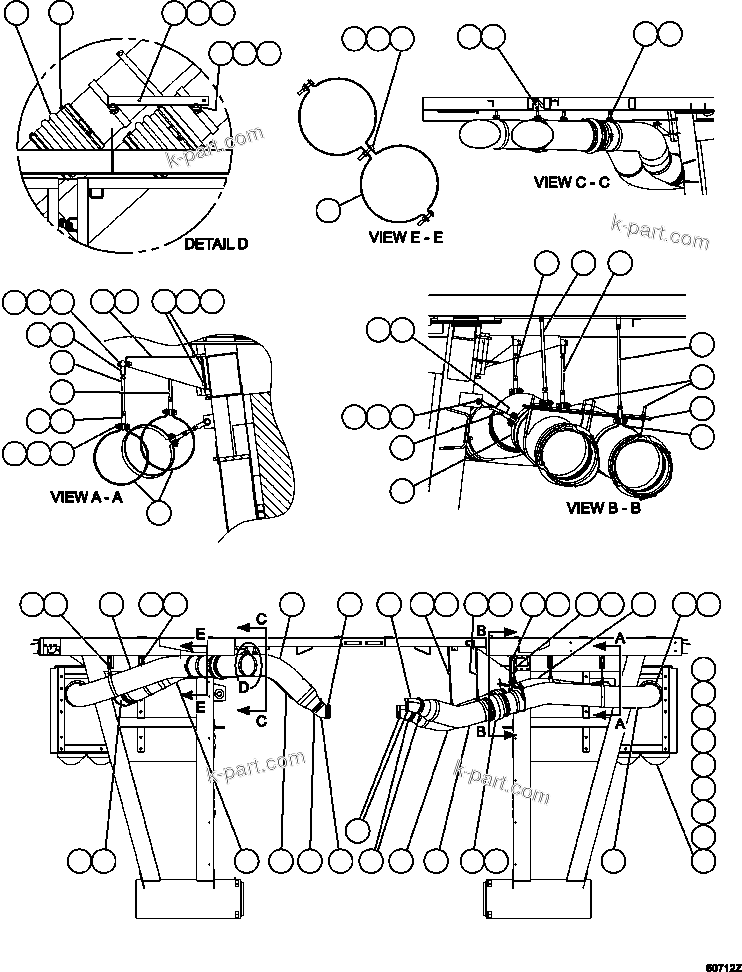Komatsu parts book diagram for AFE59-CY 930E-4 S/N A30990 & A30991    HYCROFT: AIR CLEANER PIPING & INSTALLATION