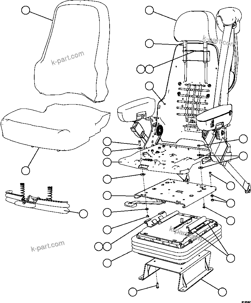 Komatsu parts book diagram for AFE59-CY 930E-4 S/N A30990 & A30991    HYCROFT: SEAT ASSEMBLY 1/2     PC2820