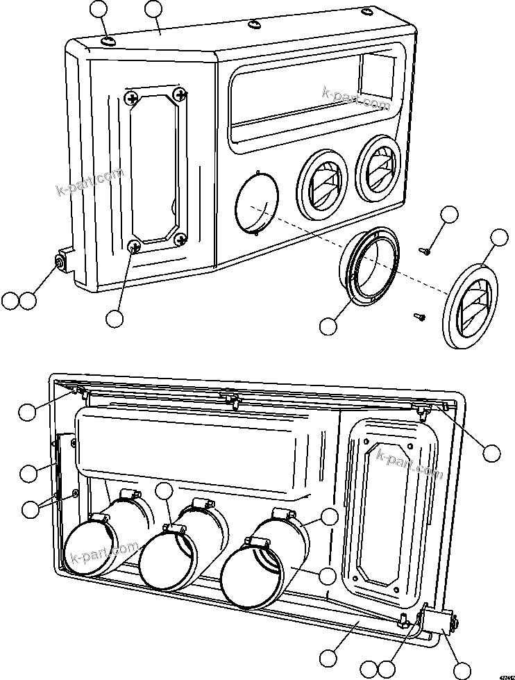 Komatsu parts book diagram for AFE59-CY 930E-4 S/N A30990 & A30991    HYCROFT: HEATER/AIR CONDITIONER DASH MODULE