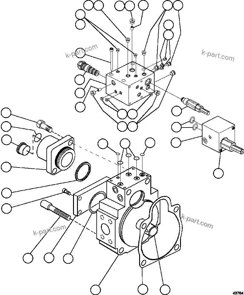 Komatsu parts book diagram for AFE59-CY 930E-4 S/N A30990 & A30991    HYCROFT: STEERING PUMP HOUSING (REAR)      PC2828