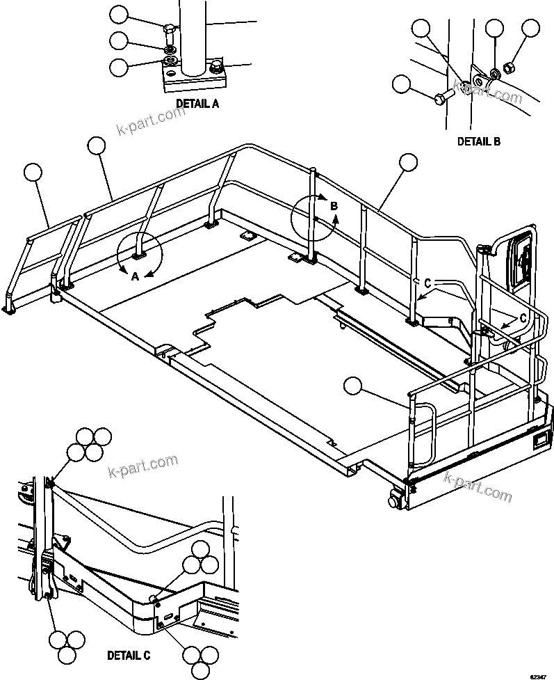 Komatsu parts book diagram for AFE59-EZ 930E-4 S/N A31527, A31539, A31541, A31553, A31555, A31563 & A31565  LOS PELAMBRES: L.H. DECK HANDRAILS