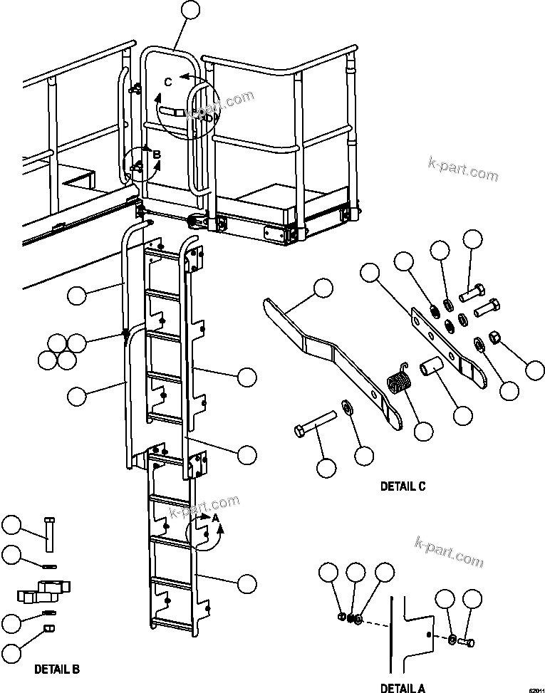 Komatsu parts book diagram for AFE59-EZ 930E-4 S/N A31527, A31539, A31541, A31553, A31555, A31563 & A31565  LOS PELAMBRES: RH GATE & LADDER