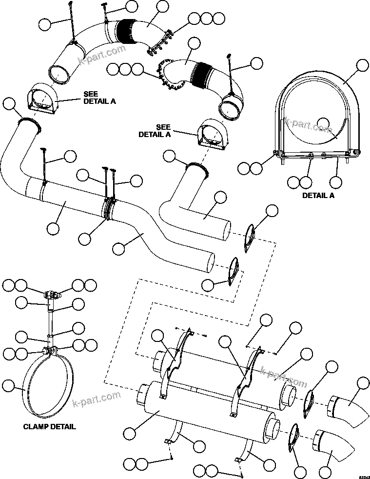 Komatsu parts book diagram for AFE59-EZ 930E-4 S/N A31527, A31539, A31541, A31553, A31555, A31563 & A31565  LOS PELAMBRES: EXHAUST PIPING - DECK MOUNTED