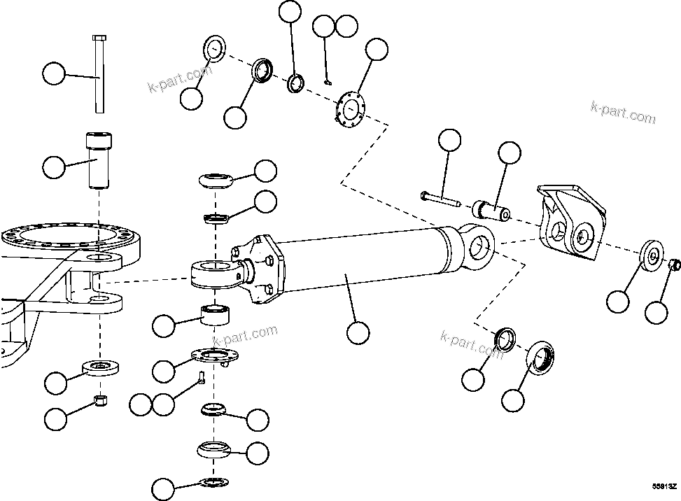 Komatsu parts book diagram for AFE59-EZ 930E-4 S/N A31527, A31539, A31541, A31553, A31555, A31563 & A31565  LOS PELAMBRES: STEERING CYLINDER INSTALLATION