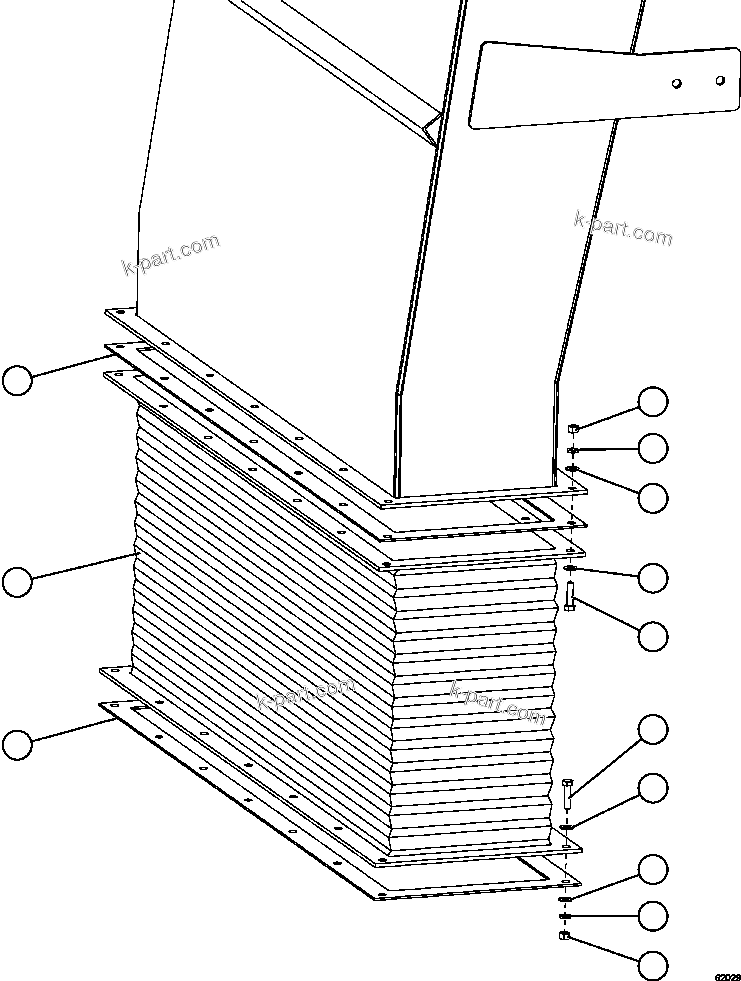 Komatsu parts book diagram for AFE59-EZ 930E-4 S/N A31527, A31539, A31541, A31553, A31555, A31563 & A31565  LOS PELAMBRES: BLOWER INLET DUCT TRANSITION INSTALLATION
