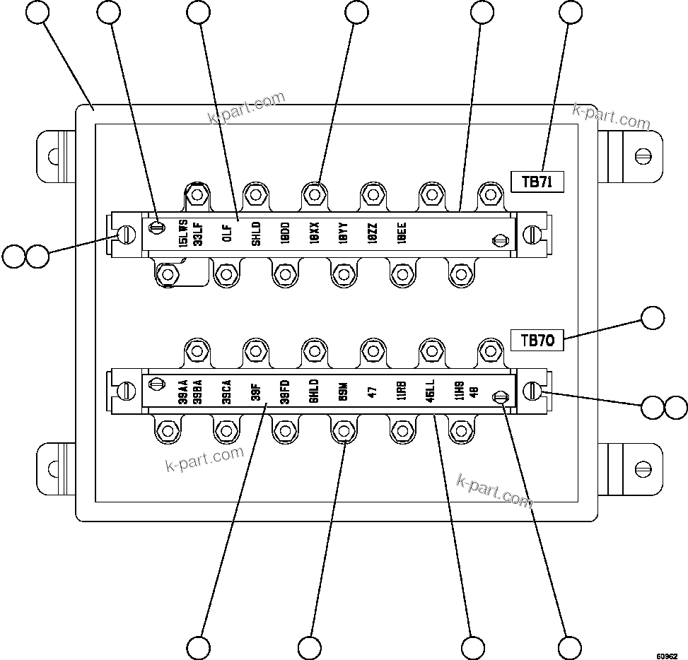 Komatsu parts book diagram for AFE59-EZ 930E-4 S/N A31527, A31539, A31541, A31553, A31555, A31563 & A31565  LOS PELAMBRES: JUNCTION BOX ASSEMBLY - L.H.      EK5822