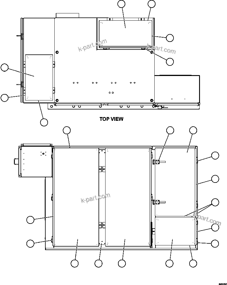 Komatsu parts book diagram for AFE59-EZ 930E-4 S/N A31527, A31539, A31541, A31553, A31555, A31563 & A31565  LOS PELAMBRES: CONTROL CABINET - DOORS & COVERS 1/2  58B-43-00191