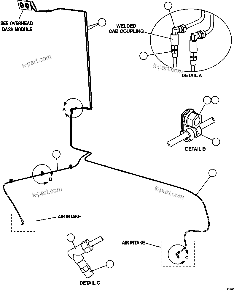 Komatsu parts book diagram for AFE59-FF 930E-4 S/N A31624 & A31628  ANTELOPE COAL: AIR CLEANER INDICATOR PIPING