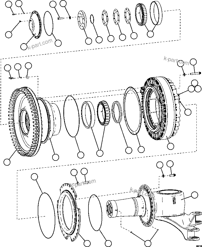 Komatsu parts book diagram for AFE59-FF 930E-4 S/N A31624 & A31628  ANTELOPE COAL: SPINDLE, HUB AND BRAKE ASSEMBLY