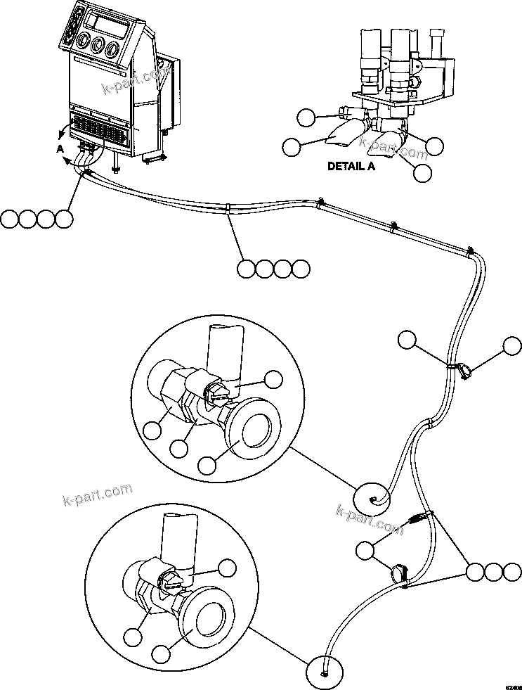 Komatsu parts book diagram for AFE59-FF 930E-4 S/N A31624 & A31628  ANTELOPE COAL: HEATER HOSE INSTALLATION