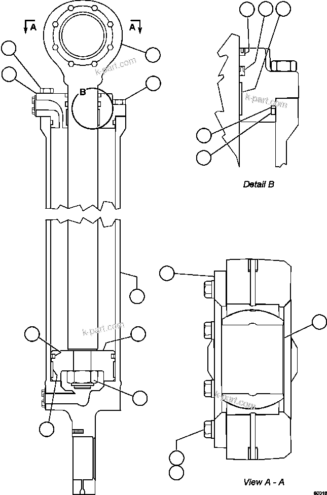 Komatsu parts book diagram for AFE59-FF 930E-4 S/N A31624 & A31628  ANTELOPE COAL: STEERING CYLINDER ASSEMBLY        EM0241