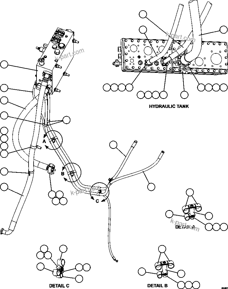 Komatsu parts book diagram for AFE59-FF 930E-4 S/N A31624 & A31628  ANTELOPE COAL: STEERING SYSTEM PIPING   2/2