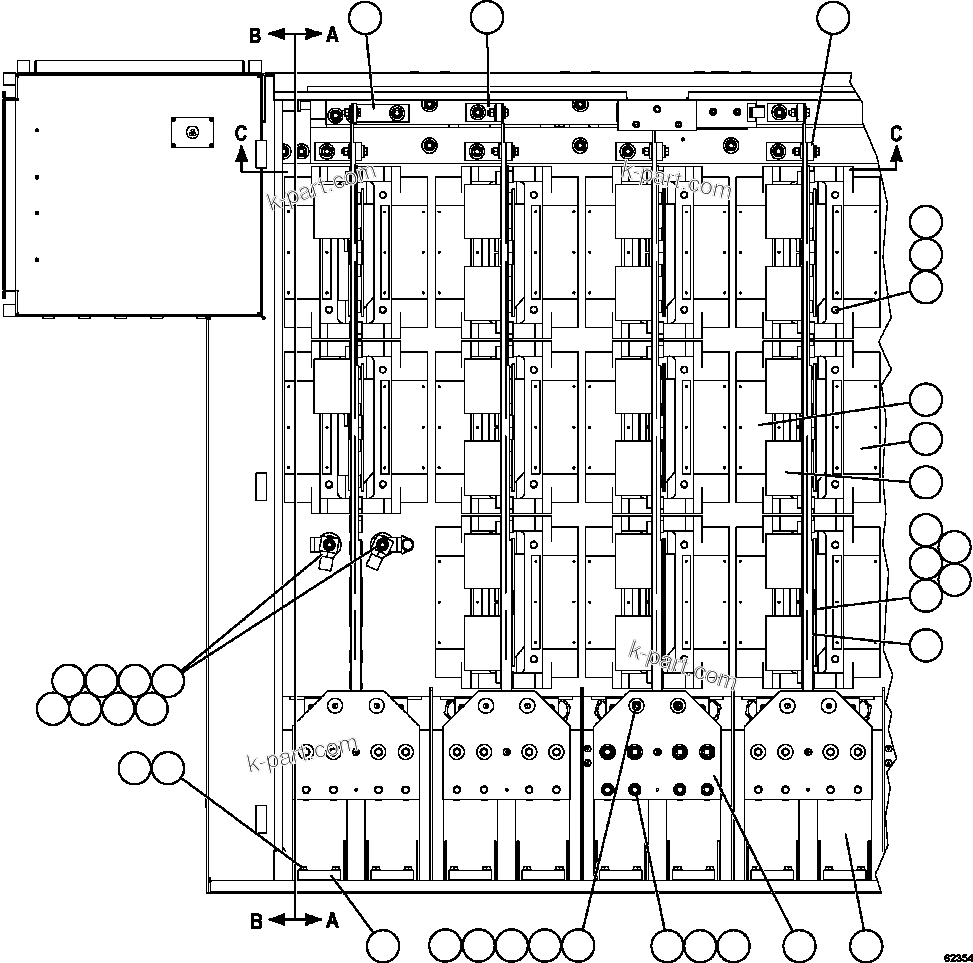 Komatsu parts book diagram for AFE59-FF 930E-4 S/N A31624 & A31628  ANTELOPE COAL: CONTROL CABINET - RIGHT FRONT VIEW