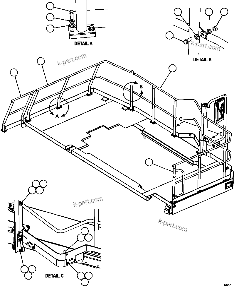 Komatsu parts book diagram for AFE59-FK 930E-4 S/N A31674 - A31676, A31685, A31687 & A31689  JWANENG: L.H. DECK HANDRAILS