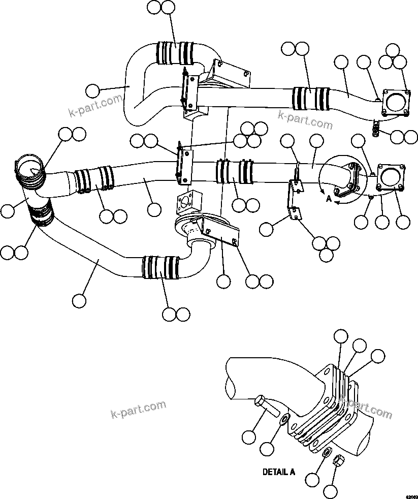 Komatsu parts book diagram for AFE59-FK 930E-4 S/N A31674 - A31676, A31685, A31687 & A31689  JWANENG: RADIATOR PIPING   3/3