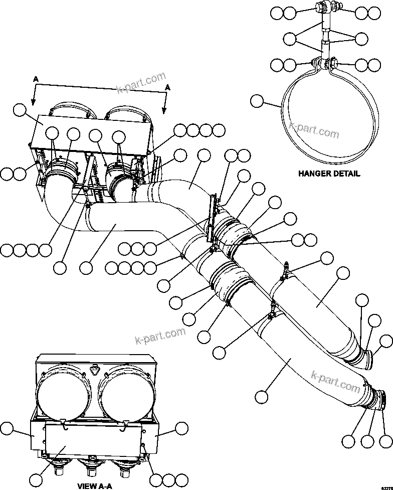 Komatsu parts book diagram for AFE59-FK 930E-4 S/N A31674 - A31676, A31685, A31687 & A31689  JWANENG: AIR CLEANER PIPING & INSTALLATION - LH