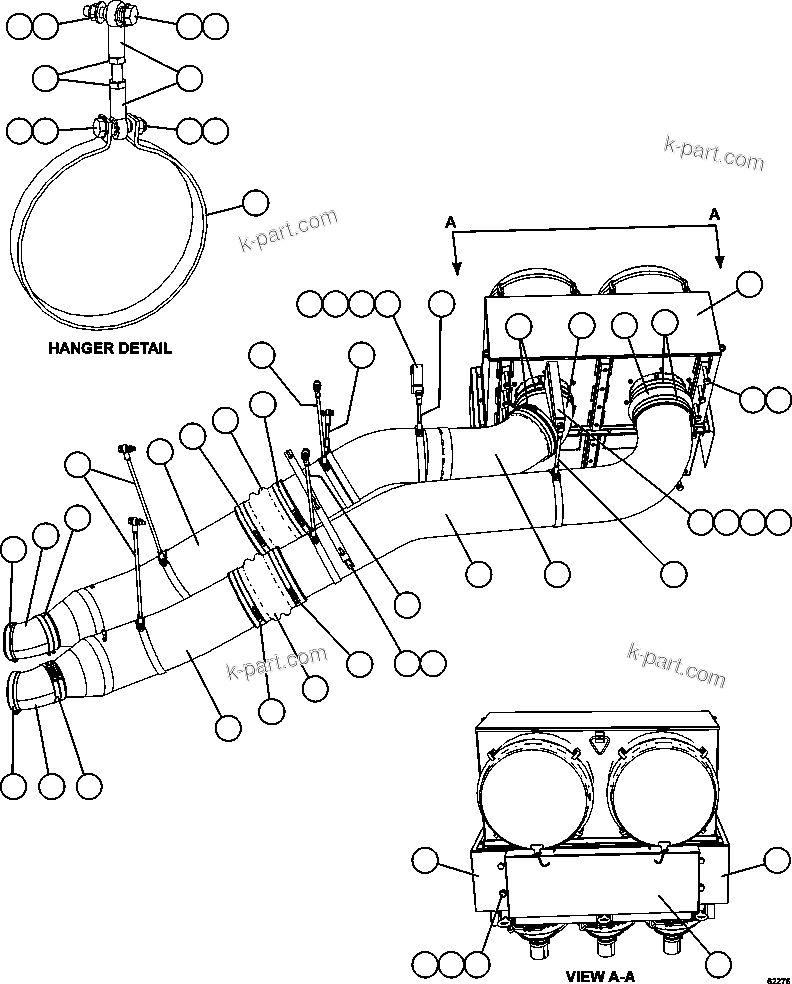 Komatsu parts book diagram for AFE59-FK 930E-4 S/N A31674 - A31676, A31685, A31687 & A31689  JWANENG: AIR CLEANER PIPING & INSTALLATION - RH