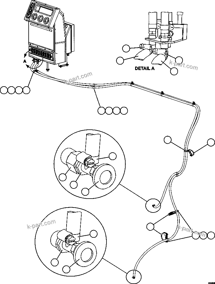 Komatsu parts book diagram for AFE59-FK 930E-4 S/N A31674 - A31676, A31685, A31687 & A31689  JWANENG: HEATER HOSE INSTALLATION