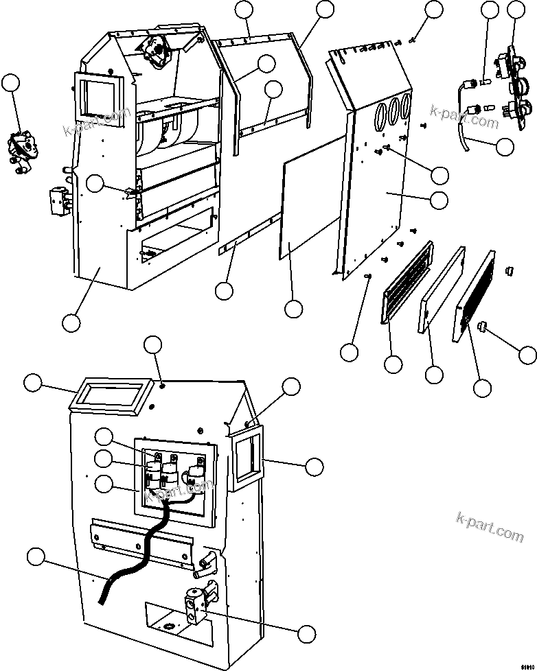 Komatsu parts book diagram for AFE59-FK 930E-4 S/N A31674 - A31676, A31685, A31687 & A31689  JWANENG: HEATER/AIR CONDITIONER ASSEMBLY  1/2  58F-07-00030