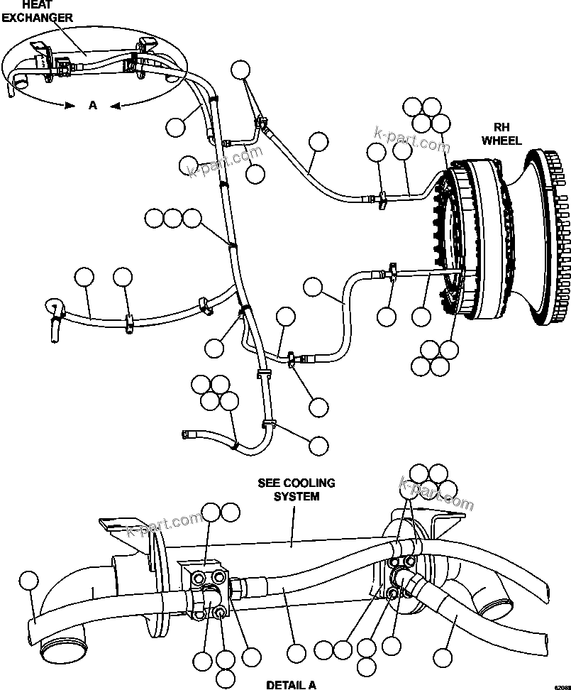 Komatsu parts book diagram for AFE59-FK 930E-4 S/N A31674 - A31676, A31685, A31687 & A31689  JWANENG: BRAKE COOLING PIPING  2/3