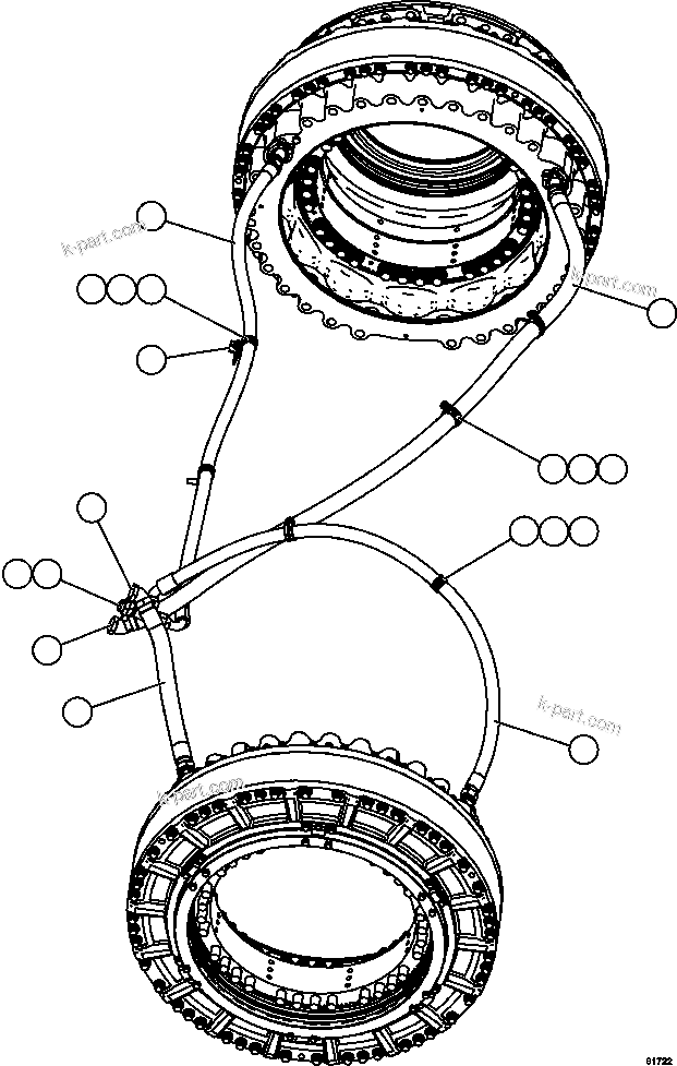 Komatsu parts book diagram for AFE59-FK 930E-4 S/N A31674 - A31676, A31685, A31687 & A31689  JWANENG: BRAKE COOLING PIPING - REAR AXLE