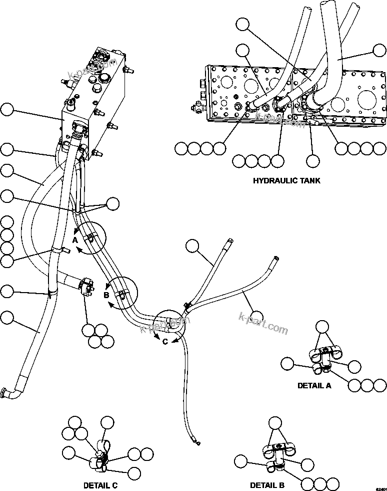 Komatsu parts book diagram for AFE59-FK 930E-4 S/N A31674 - A31676, A31685, A31687 & A31689  JWANENG: STEERING SYSTEM PIPING   2/2